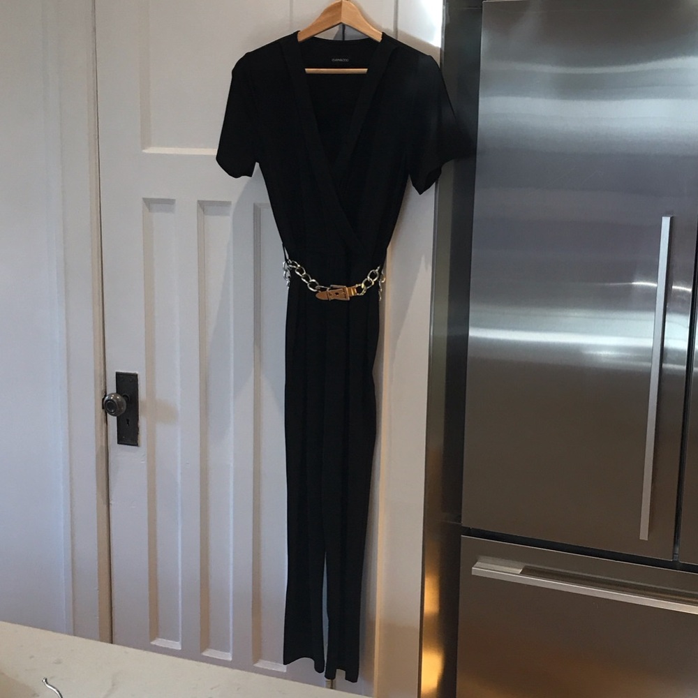 Elegant Black Jumpsuit with Silver Chain Detail